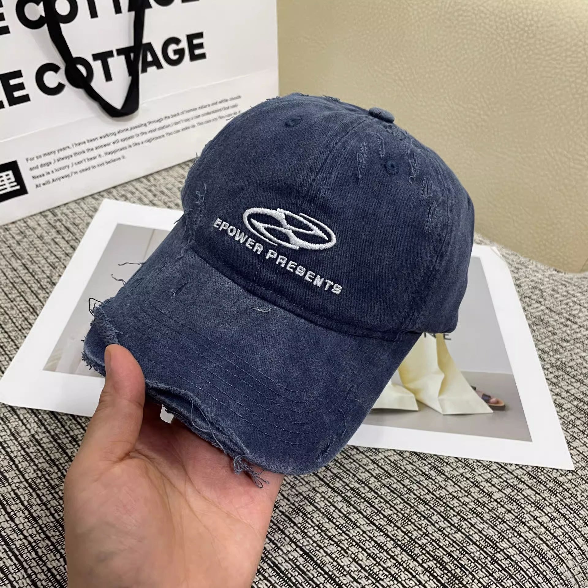 Wholesale letter embroidery ripped distressed all-match baseball cap Women's fashionable sun-proof sun-proof western style peaked cap