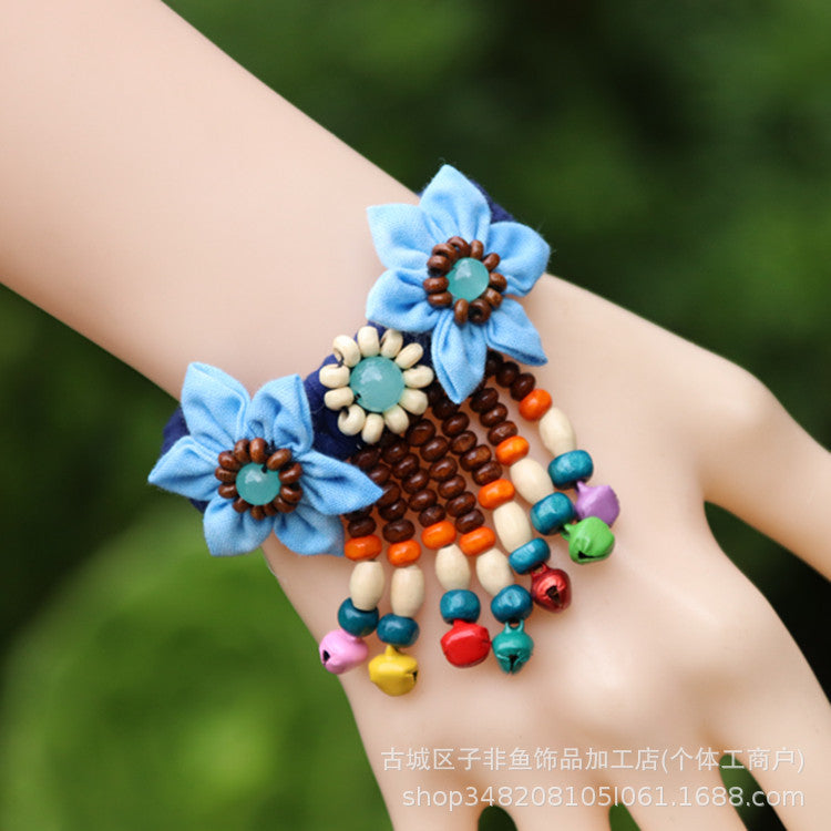 Wholesale Ethnic Style Tie-dye Hand-sewn Fabric Blue Dyed Blue Cloth Bracelet Jewelry
