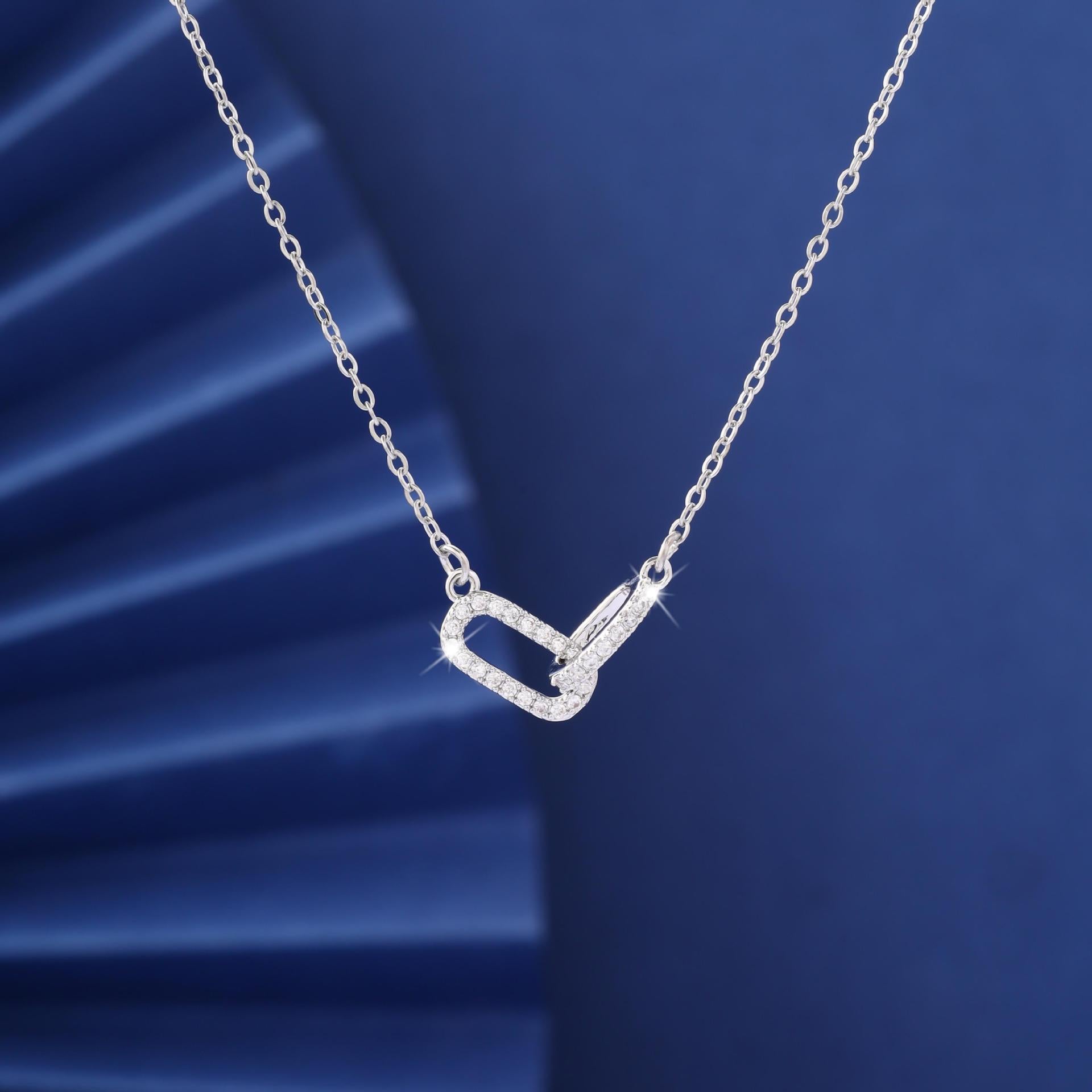 Wholesale Double Ring Geometric Zircon Collarbone Necklace Gold Tone Copper Chain Fashion Accessory For Gift Boutique Resale
