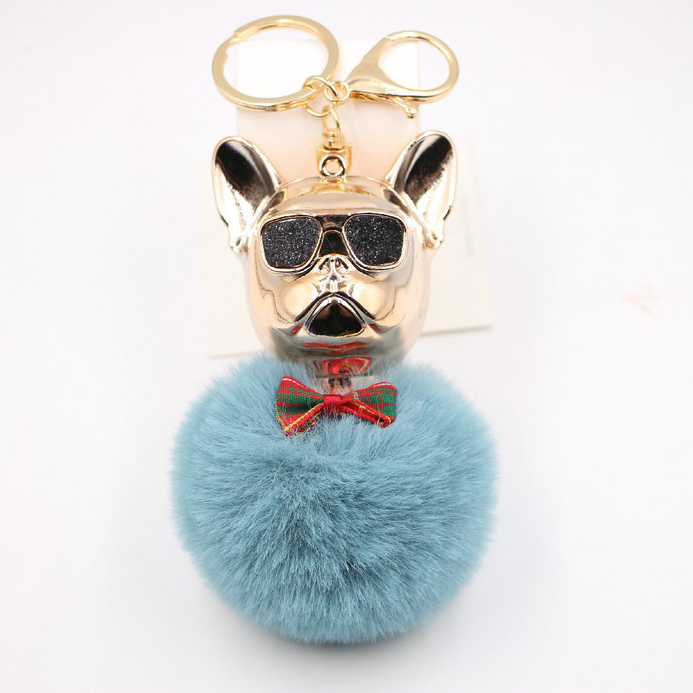 Wholesale New Creative Sunglasses French Dou Plush Ball Keychain