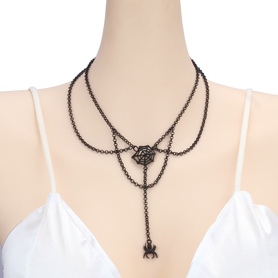 Wholesale Punk Dark Spider Web Gothic Necklace