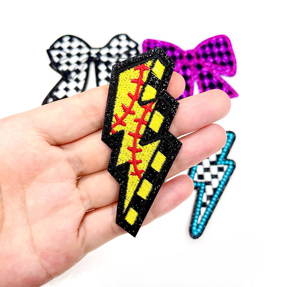 Wholesale Stylish Polyester Iron On Embroidered Patch Bow Plaid Design DIY Clothing Accessory For Resale