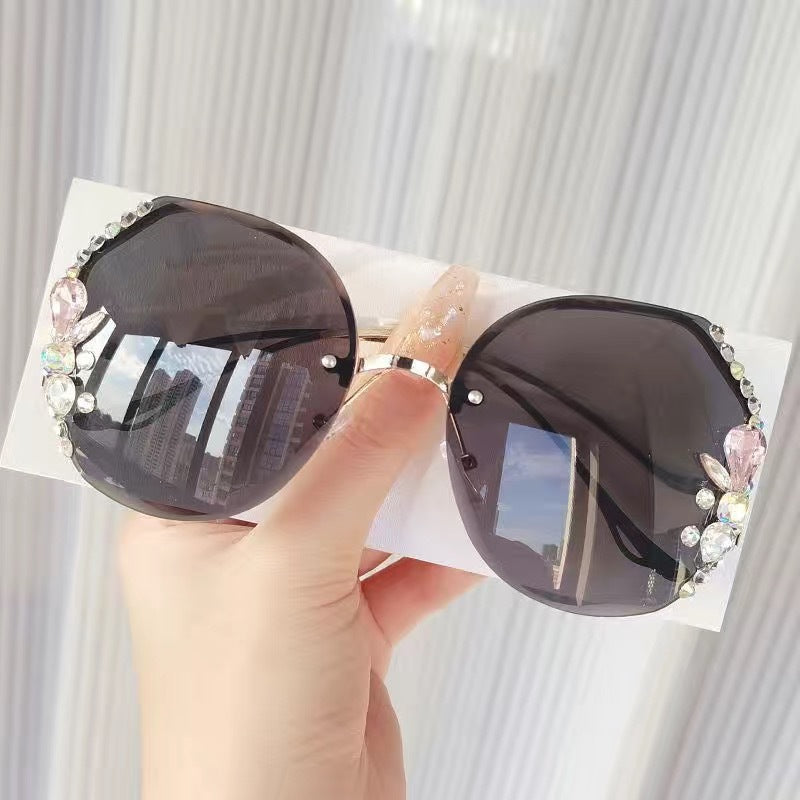 Wholesale Diamond-studded sunglasses UV protection large face glasses