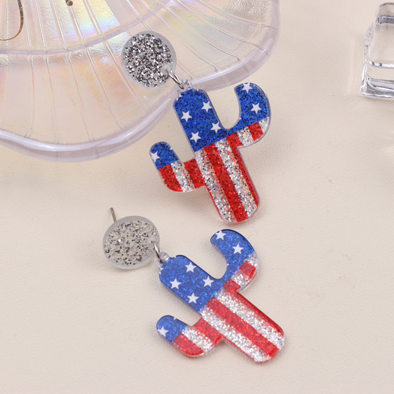 Wholesale Independence Day Elements Red, White and Blue National Flag Colorful Love Acrylic Earrings