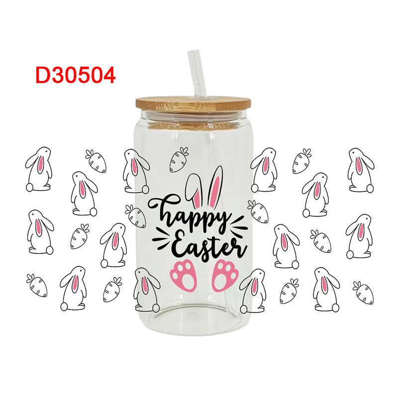 Wholesale Colorful Easter cartoon rabbit with letters 16oz Cup UV DTF Wraps