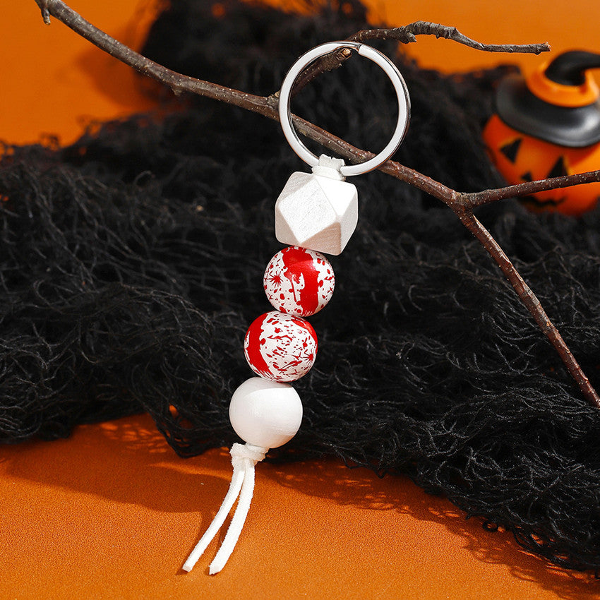Wholesale Halloween Pumpkin Spider Wood Beads Beaded Keychain