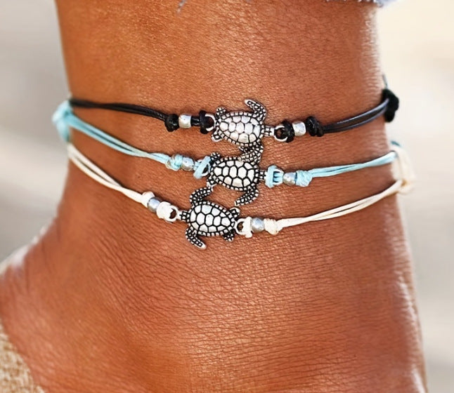 Wholesale Retro Handmade Turtle Anklet Antique Silver Beach Fashion Accessory Gift For Women