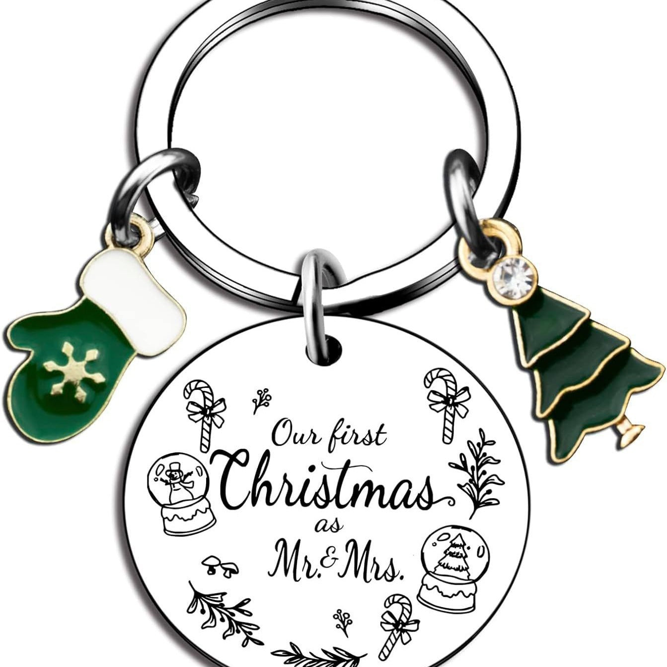 Wholesale Our First Christmas As Mi and Mis Stainless Steel Christmas Keychain