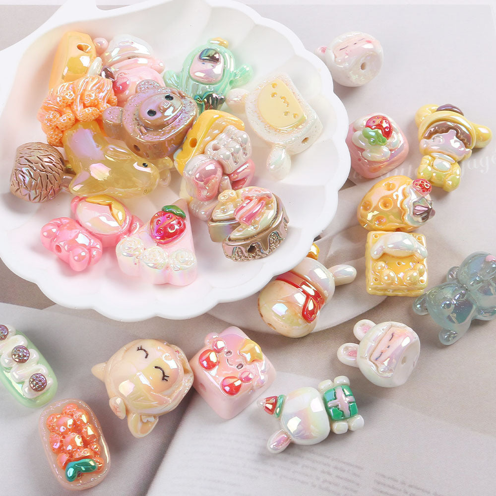 Wholesale 5pcs Cartoon Acrylic Cute Colorful Straight Hole Beads