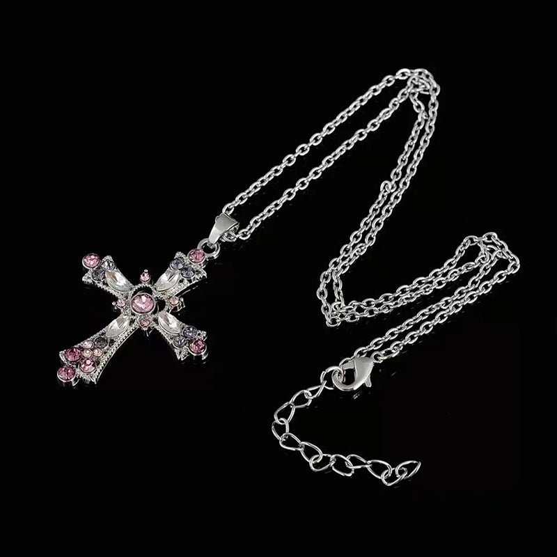 Wholesale Boho Style Crystal Diamond Colorful Cross Collarbone Necklace