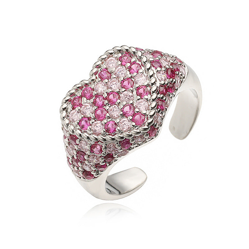 Wholesale Colored Diamond Ring Heart Opening Adjustable Ring