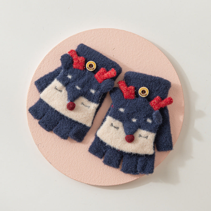 Wholesale Children's Winter Half Finger Covers, Thickened Flip Knitted Wool Gloves