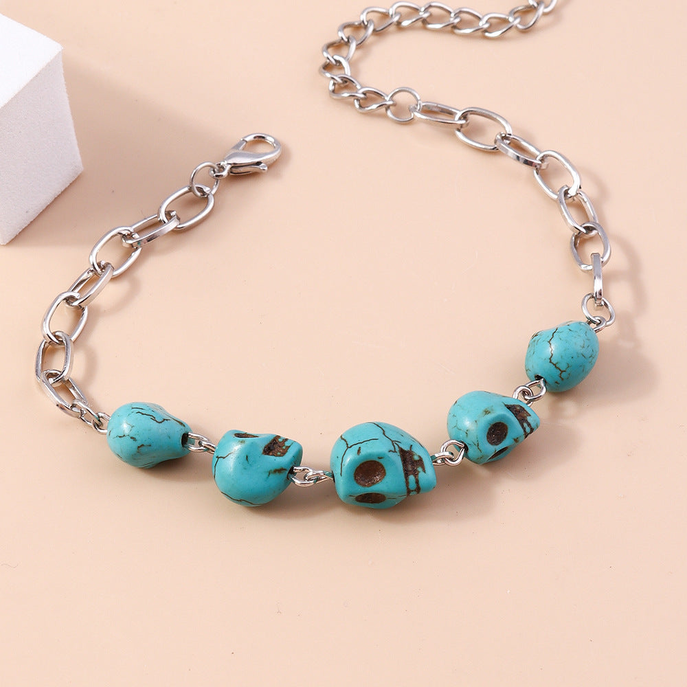 Wholesale Turquoise Vintage Skull Alloy Bracelet