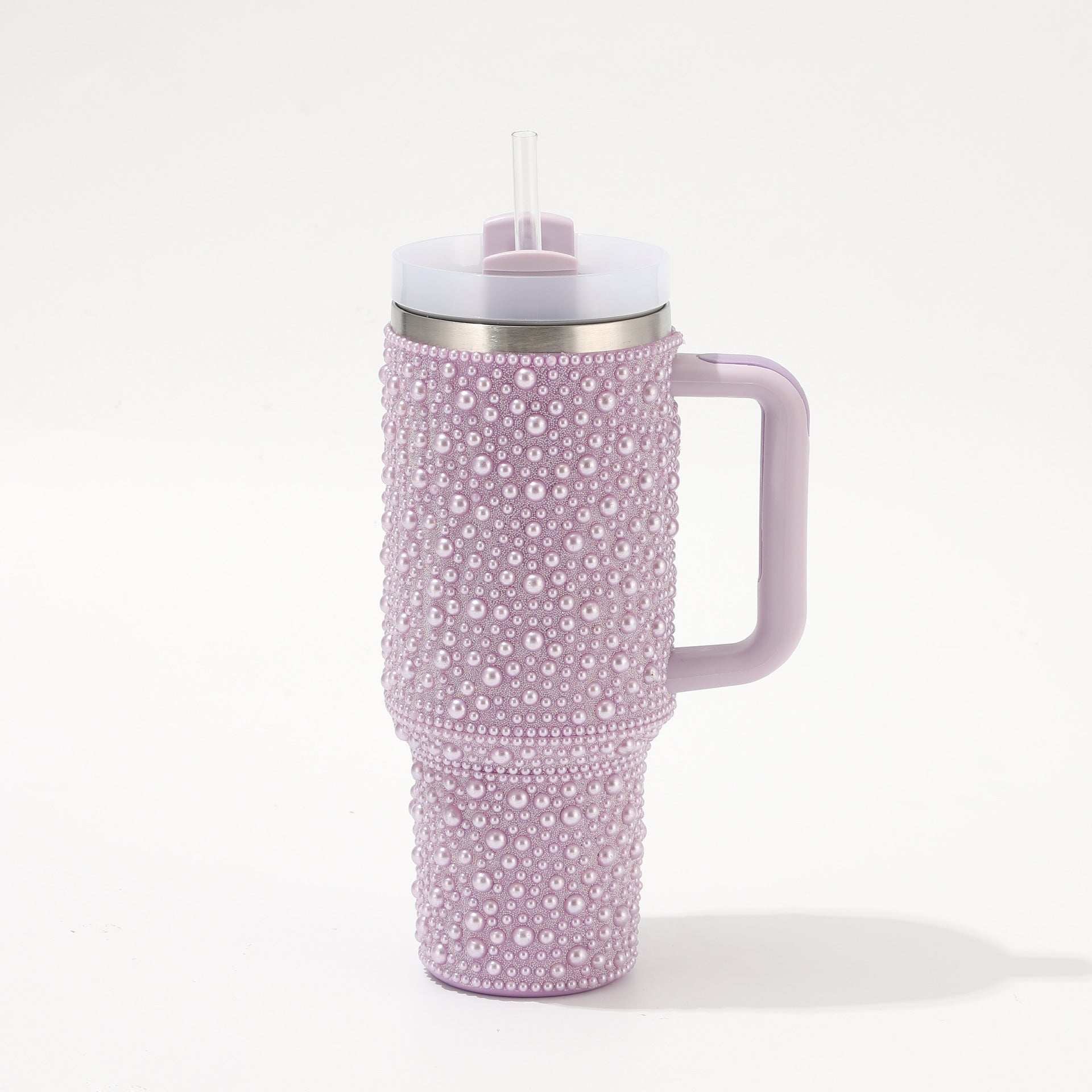 Wholesale Diamond pearl 40oz handle car cup 304 stainless steel cup with straw