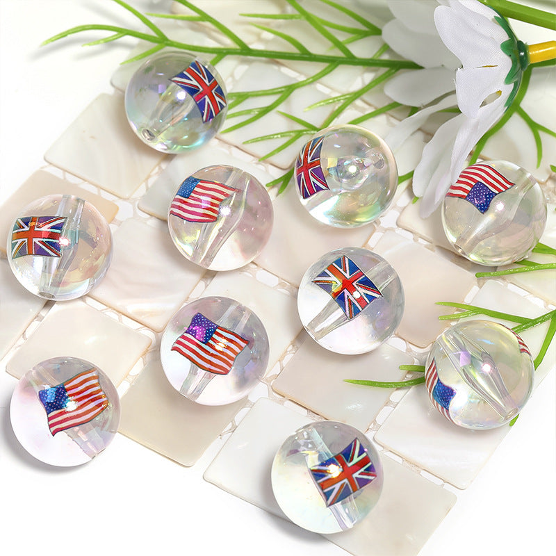 Wholesale 50pcs Acrylic High Transparent Flag Print DIY Beads