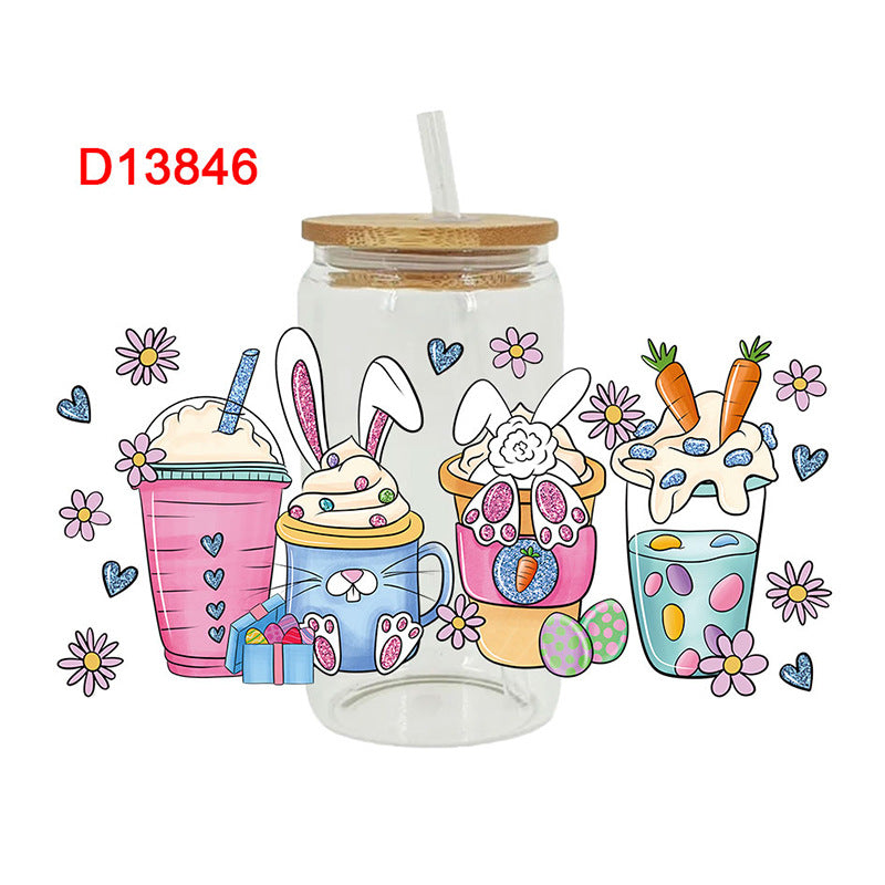 Wholesale Colorful Rabbit Easter 16oz Cup UV DTF Wraps