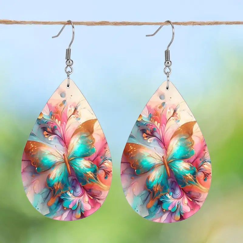 Wholesale Flower Pattern Double Sided PU Leather Earrings