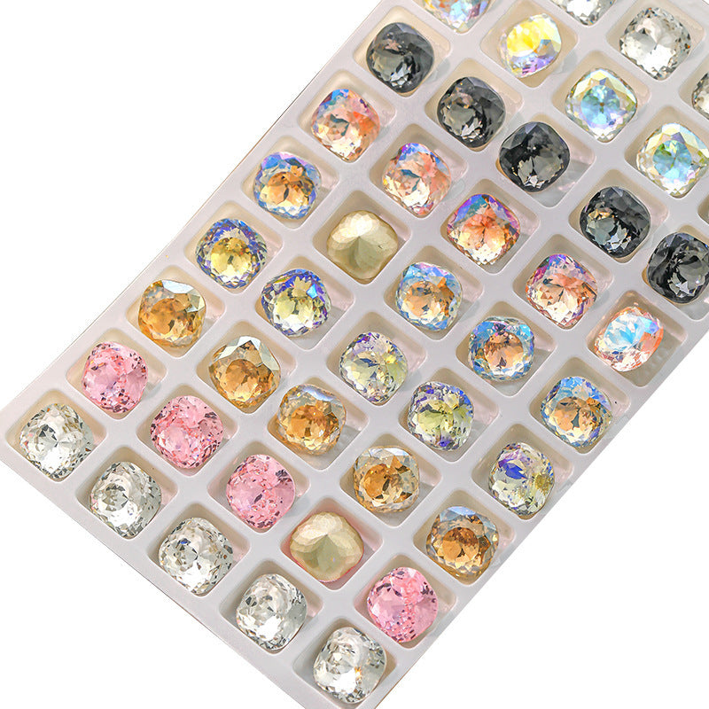 Wholesale flash pointed bottom drill magic fat square drill crystal drill ice through nail art decorative drill