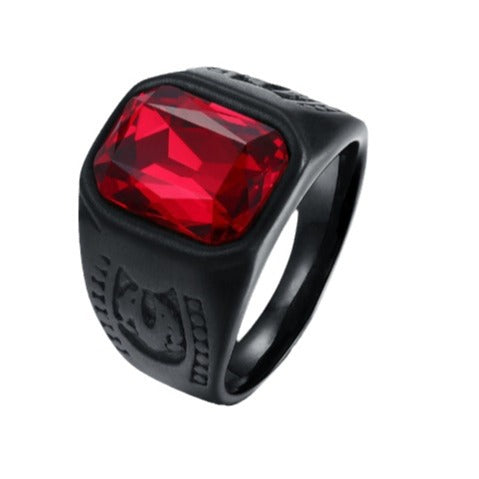Wholesale Men's Red Gemstone Punk Ring