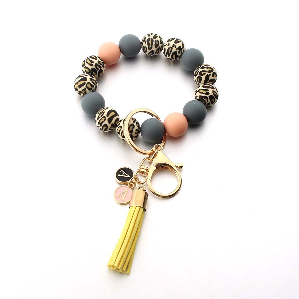 Wholesale Silicone Bead Leather Small Tassel Wrist Keychain