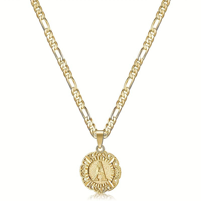 Wholesale Circular hollow flower necklace with English letters