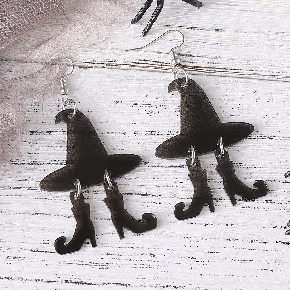 Wholesale Halloween Gothic Witch Hat Boots Acrylic Earrings