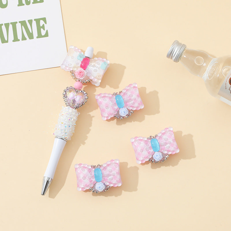 Wholesale 10pcs Macaron Heavy Industry Cute Printed Bow DIY Flower Beads