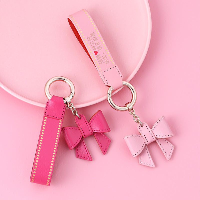 Wholesale Bow Knots Retro Girls' Bag Hangers Cowhide Keychains