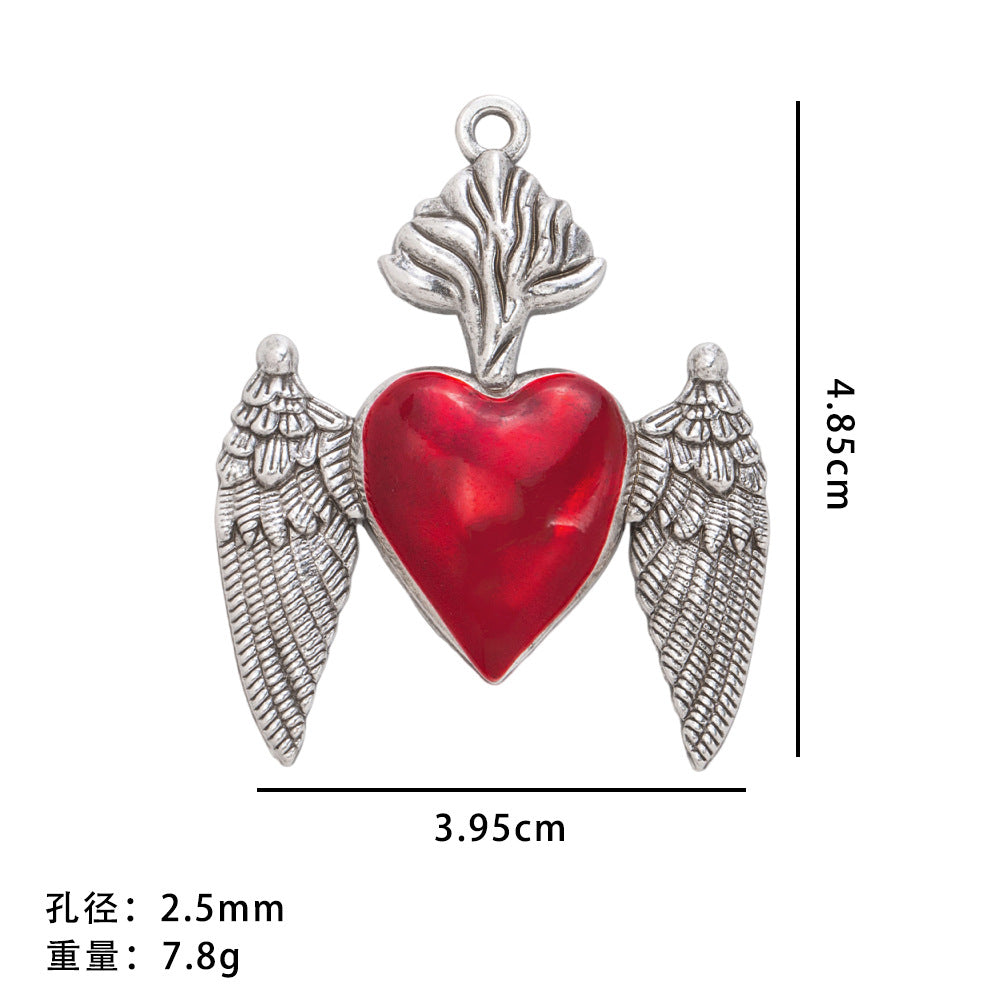 Wholesale 20pcs Retro Gothic style red heart alloy relief accessories love wings necklace pendant