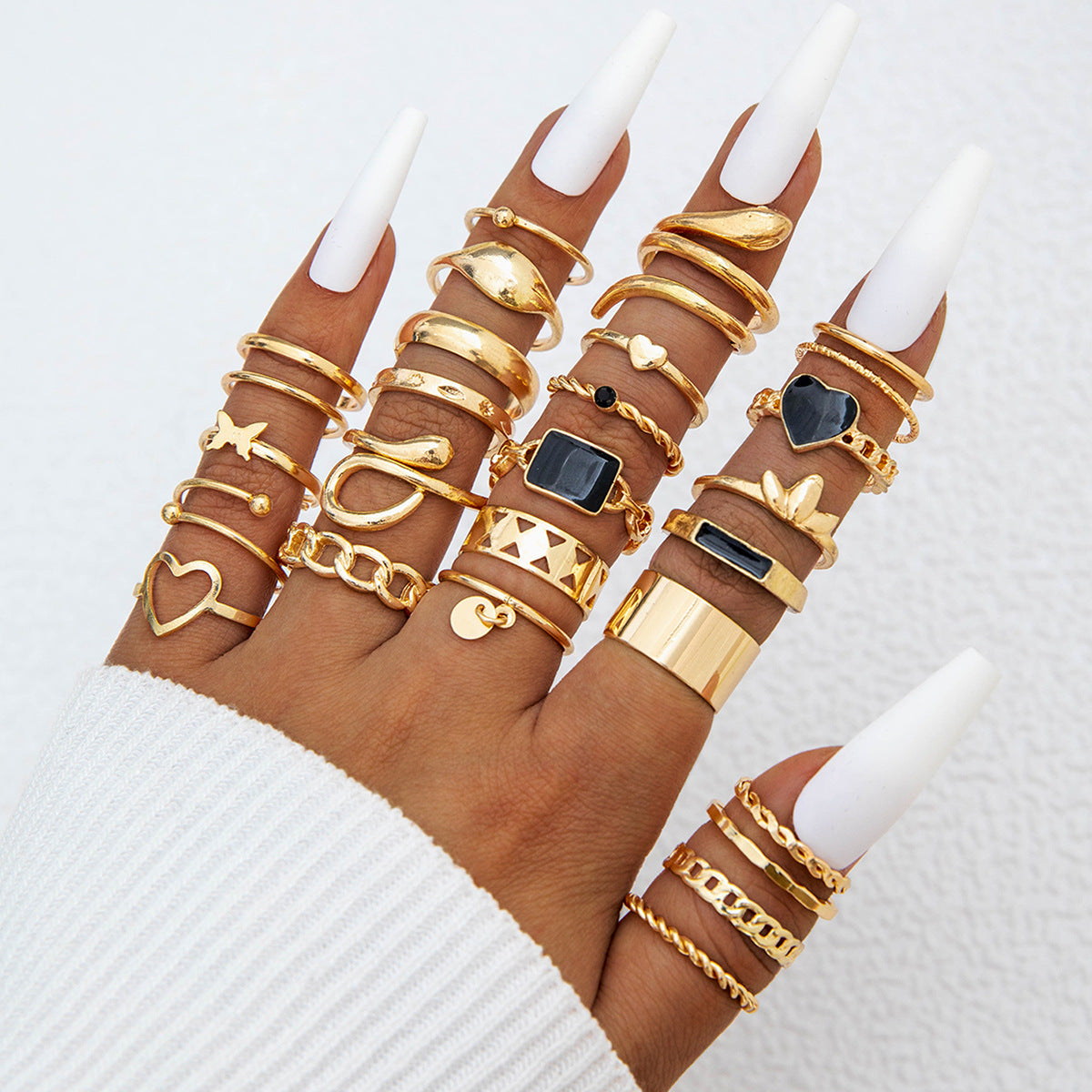 Wholesale Fashionable and versatile leaf heart personality geometric ring set