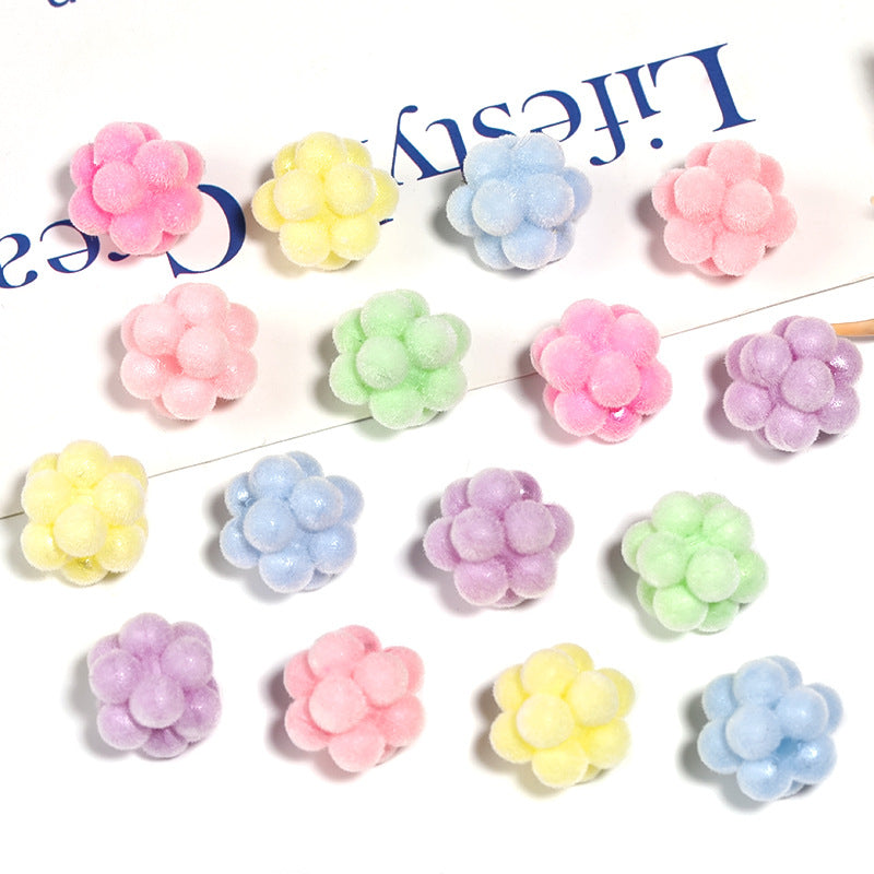 Wholesale 100pcs Flocked Bayberry Balls Candy Color Acrylic Beads