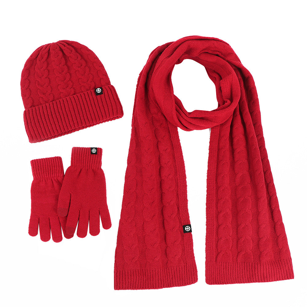 Wholesale Adult Warm Knitted Hat Scarf Gloves Three-piece Set