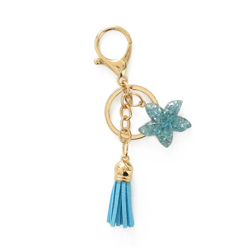 Wholesale Blue keychain star tassel ocean crystal pendant