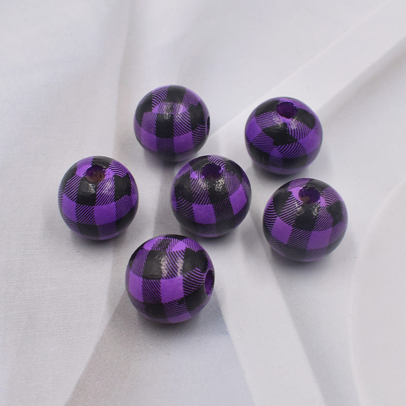 Wholesale 10PCS Houndstooth Wooden Beads DIY Beads Colored Plaid Wooden Beads