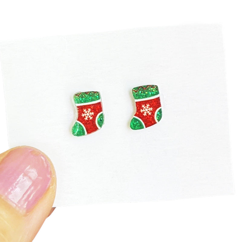 Wholesale  2pairs/pack  Christmas tree bow gingerbread shiny earrings