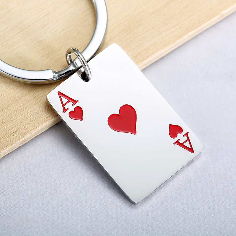Tarjeta de juego de acero inoxidable al por mayor ACE of Spades Ace of Hearts Keychain