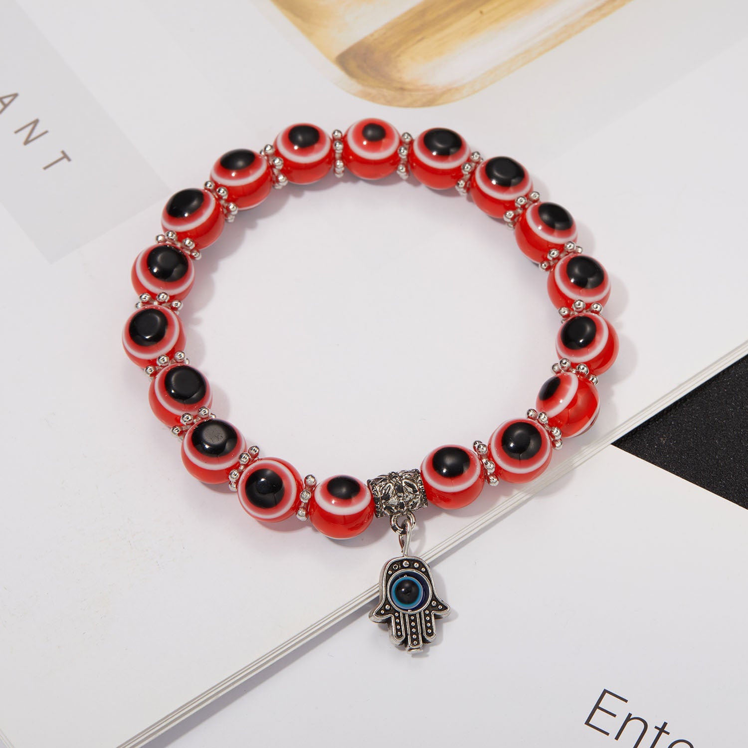 Wholesale Palm Hollow Devil Eyes Beaded Elastic Bracelet