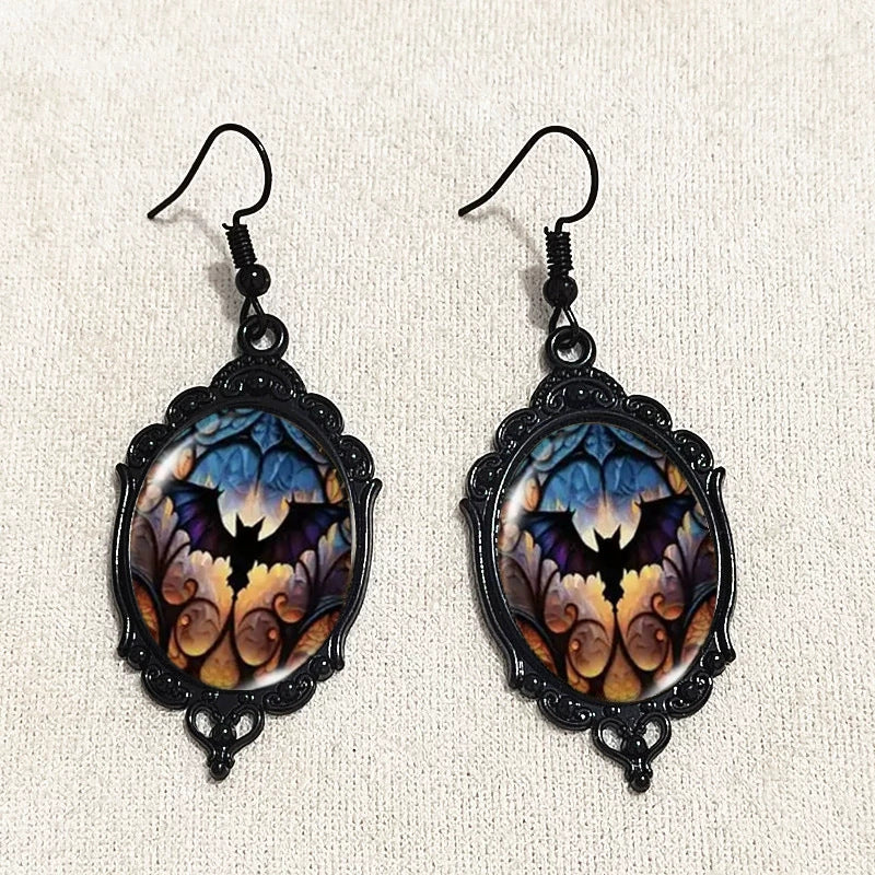 Wholesale Vintage Gothic Bat  Flower Halloween Pendant Earrings