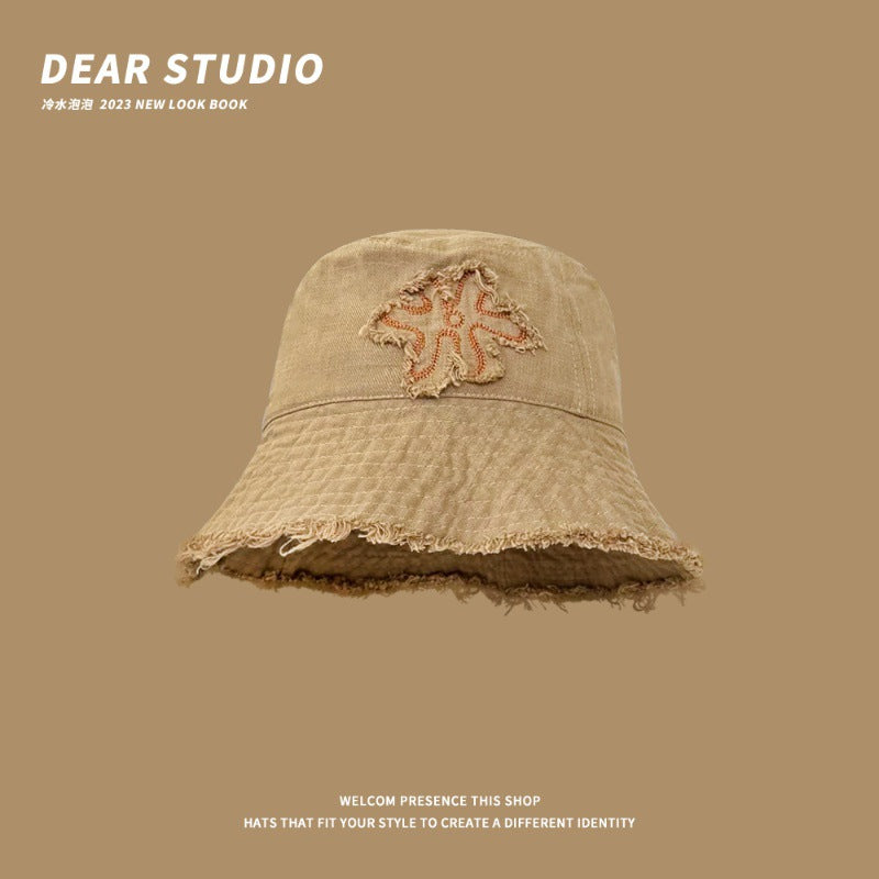 Wholesale Flower Embroidered Raw Edge Thin Bucket Hat