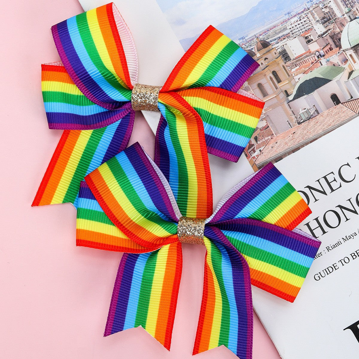 Wholesale  Children' s Bow Hairpin Rainbow Rib Bow Clip Cute Girl' s Hair