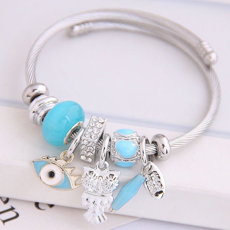 Wholesale Stainless Steel DIY Adjustable Owl Eyes Crystal Tassels Alloy Bracelet