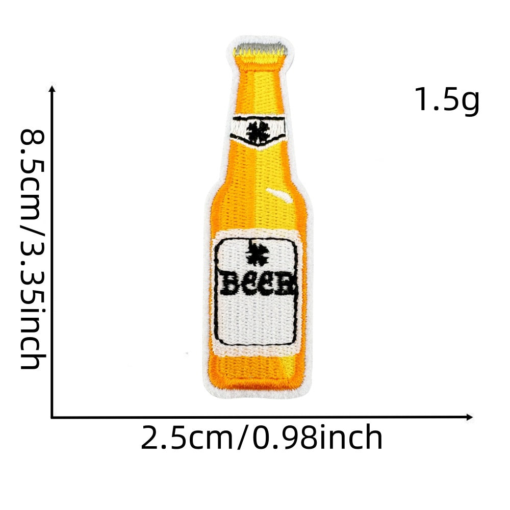 Wholesale Stylish Embroidered Cartoon Beer Patch With Heat Adhesive Backing For Clothing Decoration DIY Craft Resale