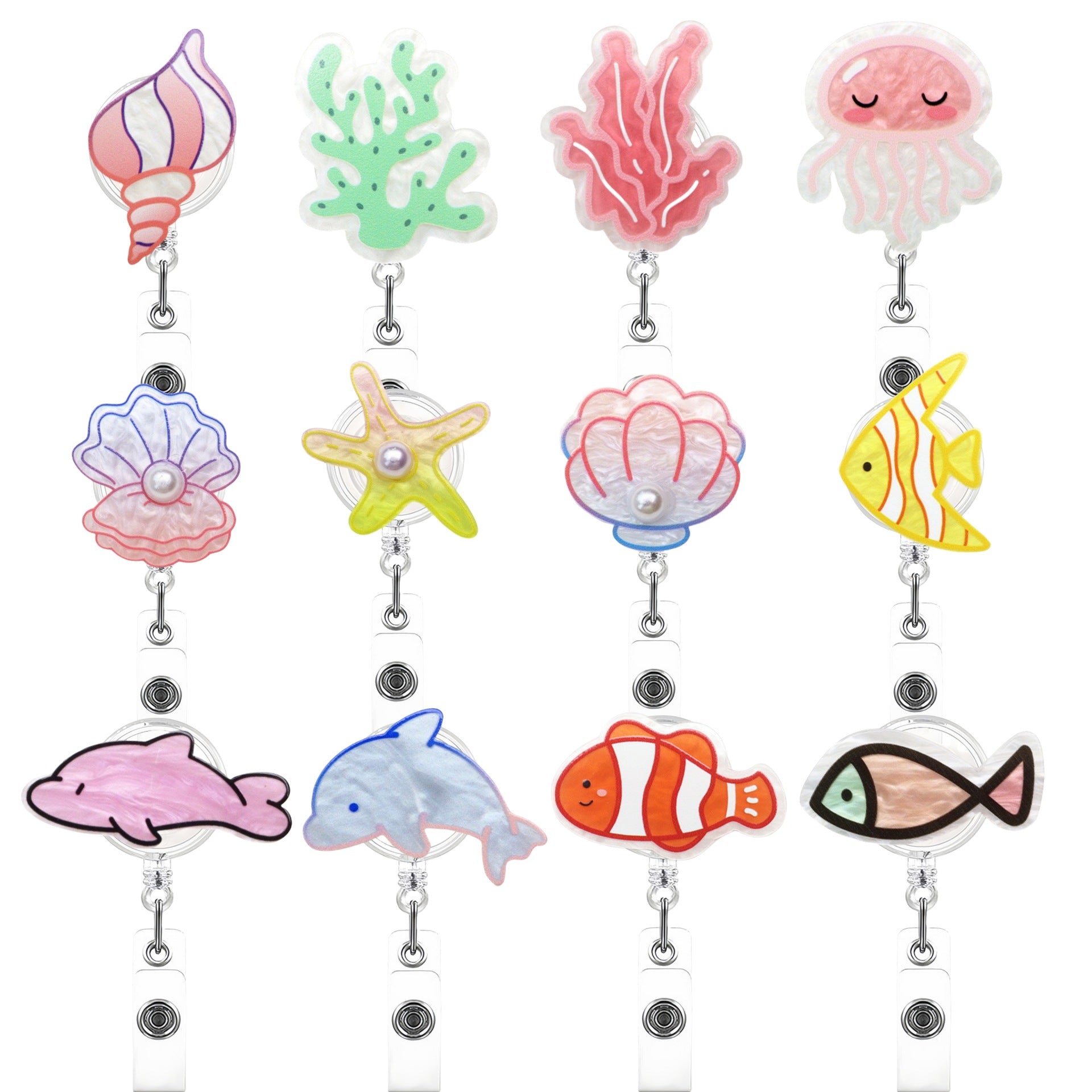 Wholesale Colorful marine animal creative retractable badge clip keychain
