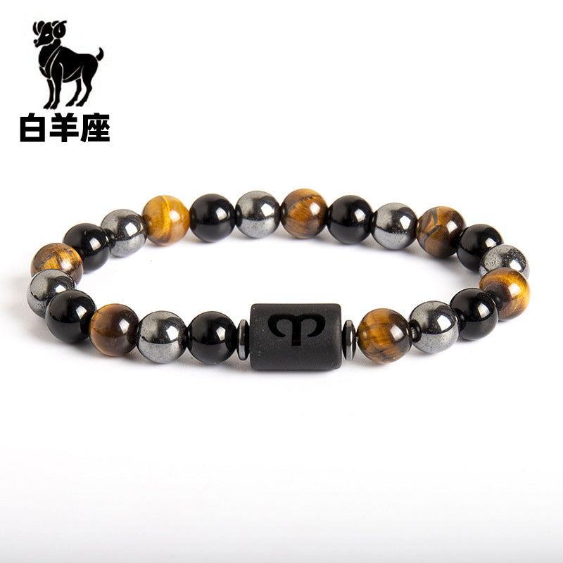 Wholesale Twelve Constellation Natural Tiger Eye Stone Handmade Bead Bracelet