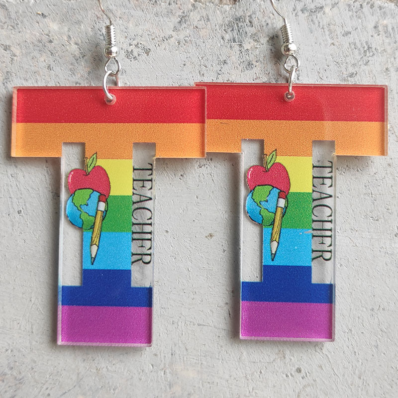 Wholesale Leopard Pattern Ruler Apple Acrylic Earrings