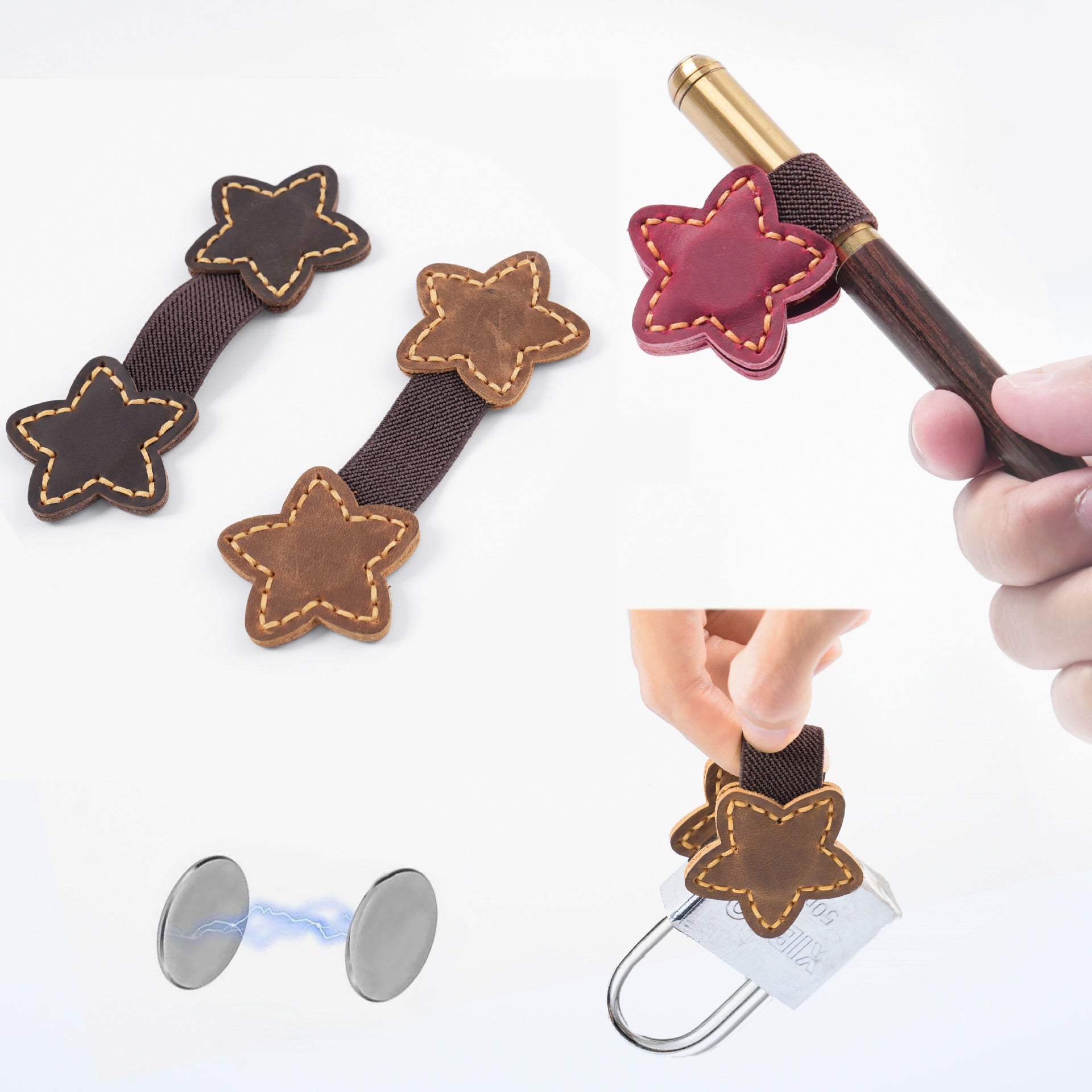 Wholesale Crazy horse leather double-sided magnetic bookmark pen holder