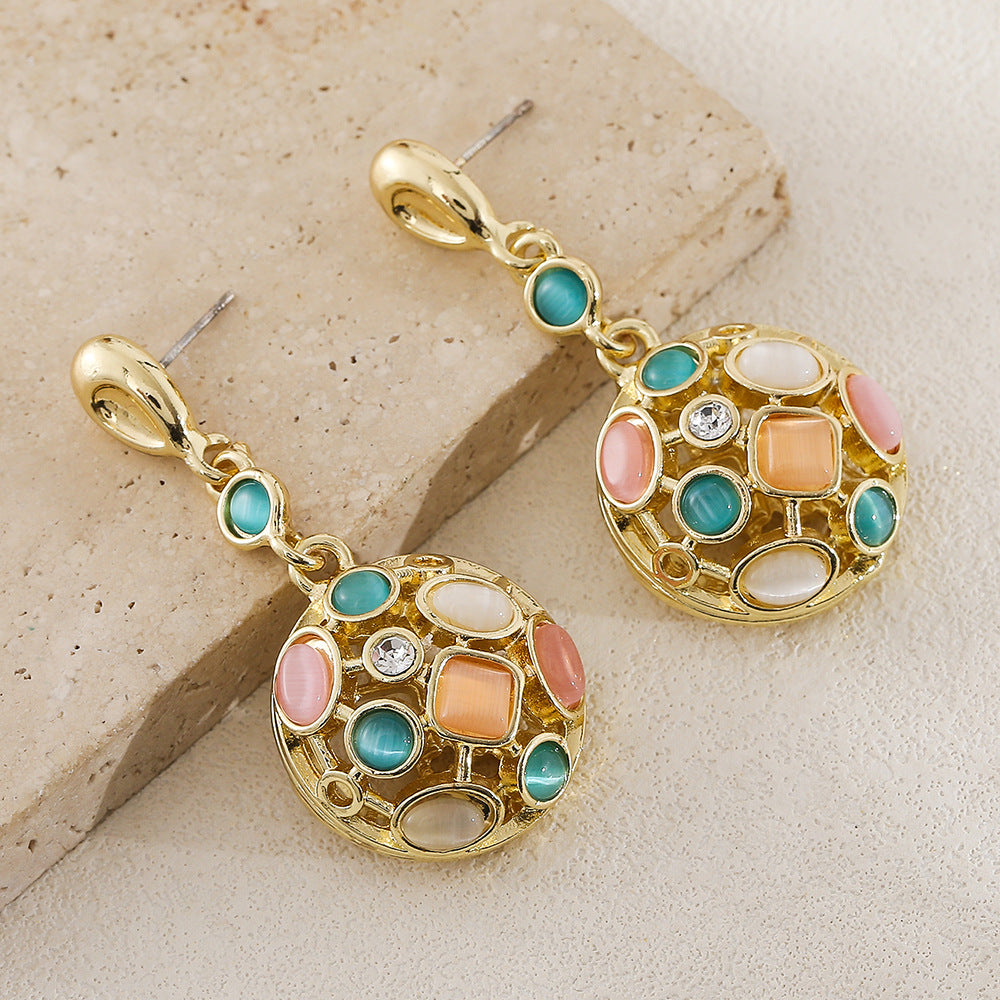 Wholesale Vintage Long Geometric Diamond Cat's Eye Earrings