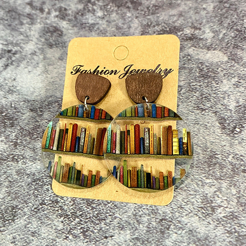 Wholesale Waterdrop Splicing Bookshelf Acrylic Teacher' s Day Earrings