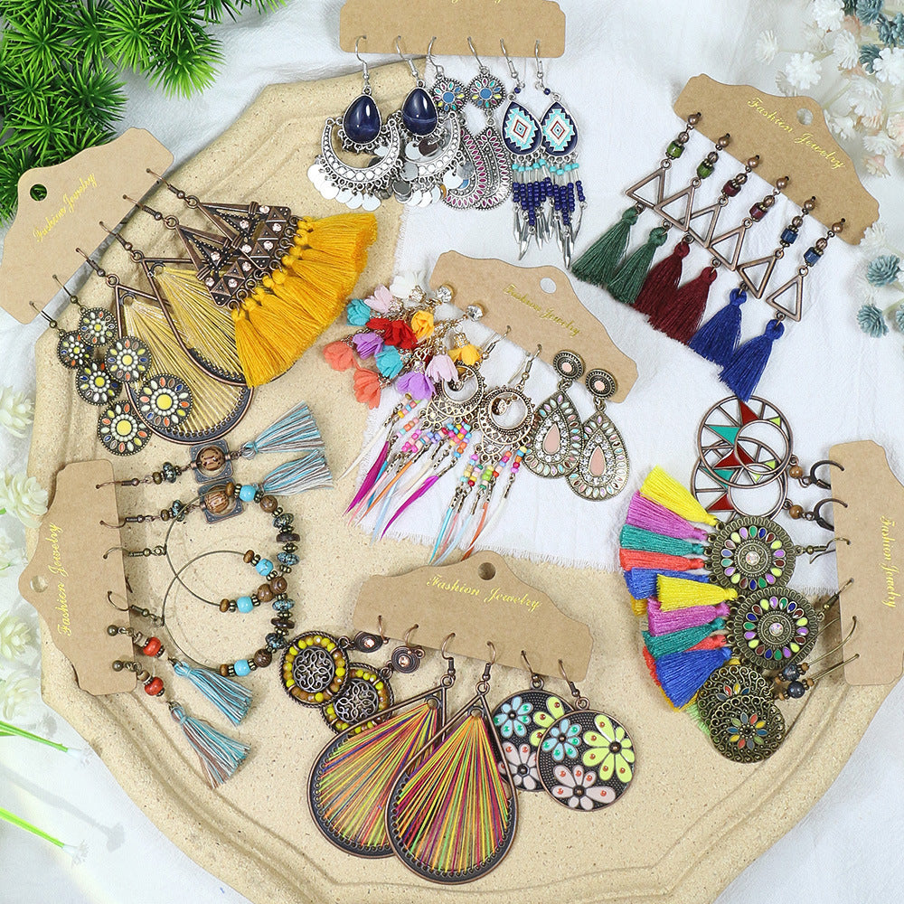 Wholesale Vintage Long Tassel Hand Wound Bohemian Flower Earrings