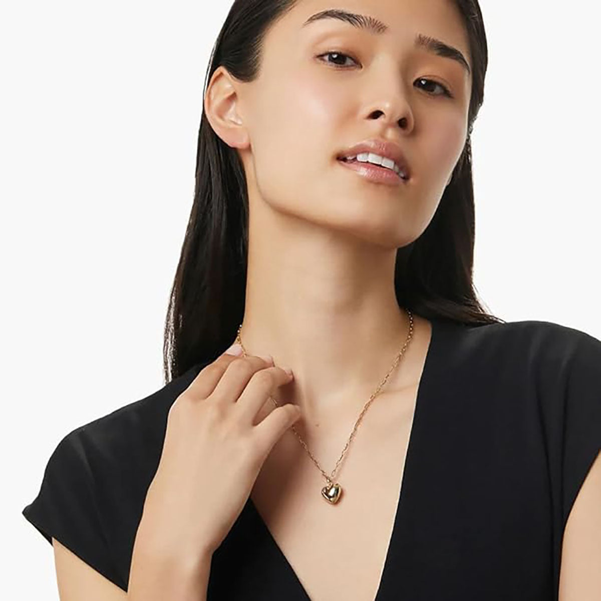 Wholesale Golden peach heart paperclip Stainless Steel Necklace